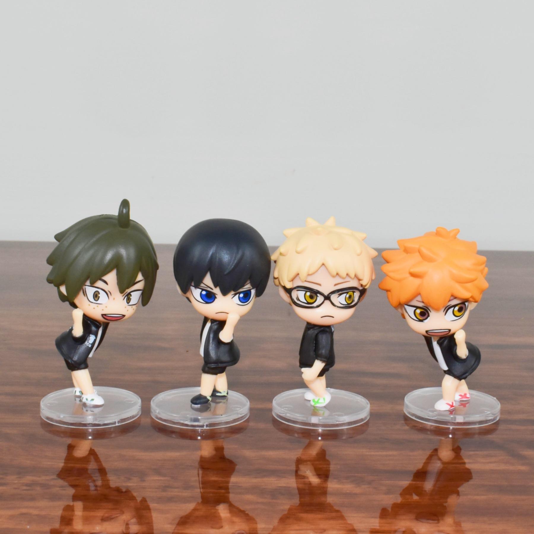 4Pcs/Set Haikyu!! Doll Figure Kei Tsukishima Shoyo Hinata Tobio Kageyama Tadashi Yamaguchi Anime Figure PVC Car Decorations Toys