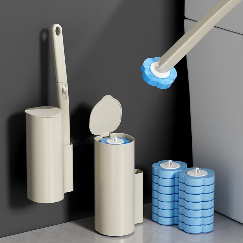 Wall Mounted Toilet Brush Set, 1 Box Including Toilet Brush & Bracket & Disposable Refill Head, Toilet Cleaning Brush, Bathroom Cleaning Tool, Toilet Cleaning System