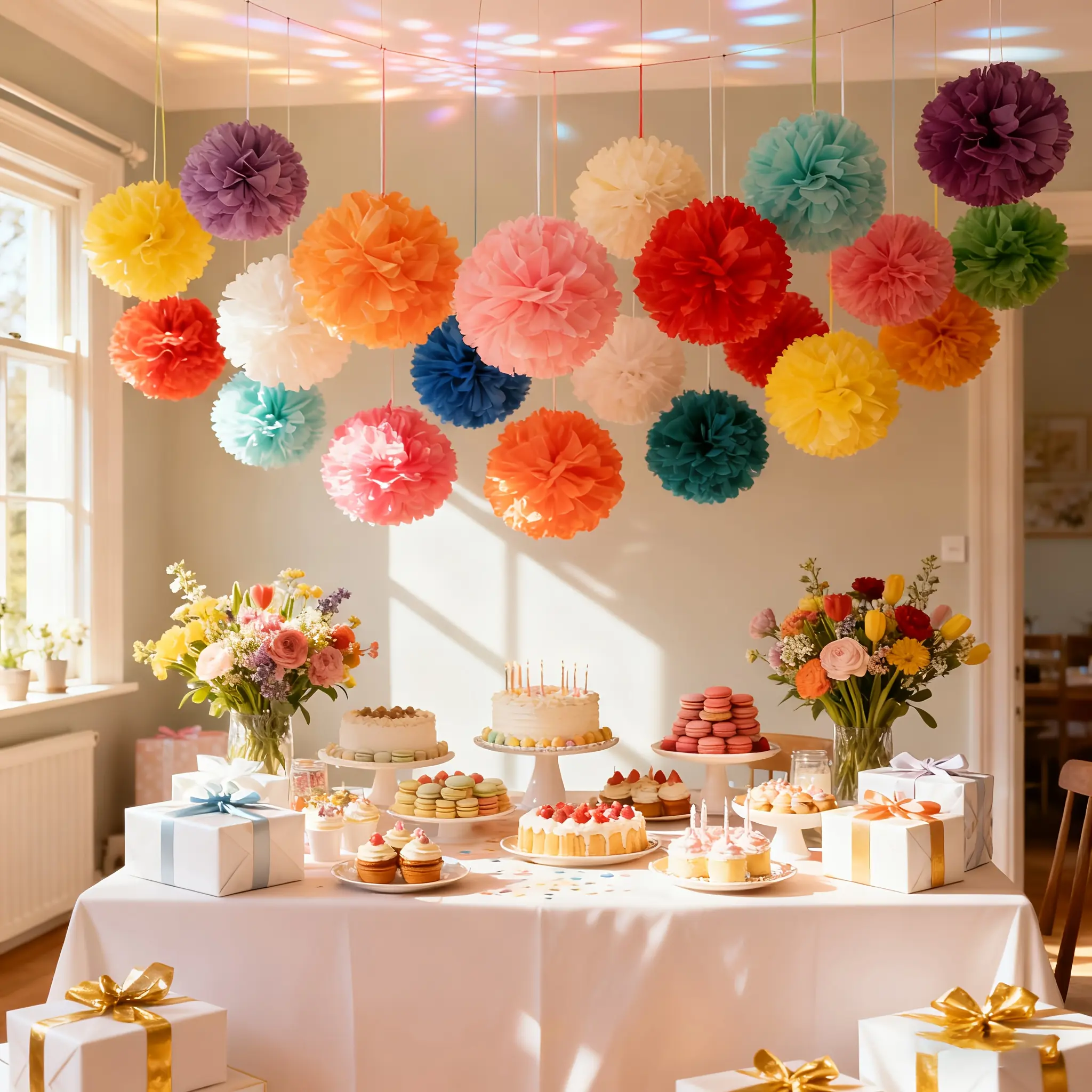 25Pcs Mixed Color Tissue Paper Flower Pom Pom Balls, DIY Handcraft Hanging Decorations for Holiday Party, Birthday, Wedding, Bridal Shower Gift, Mother’s Day & Anniversary Celebration Backdrop Decor