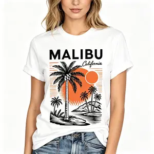 "Malibu California Sunset Palm" Graphic Unisex Tee |   All-Season Breathable Top