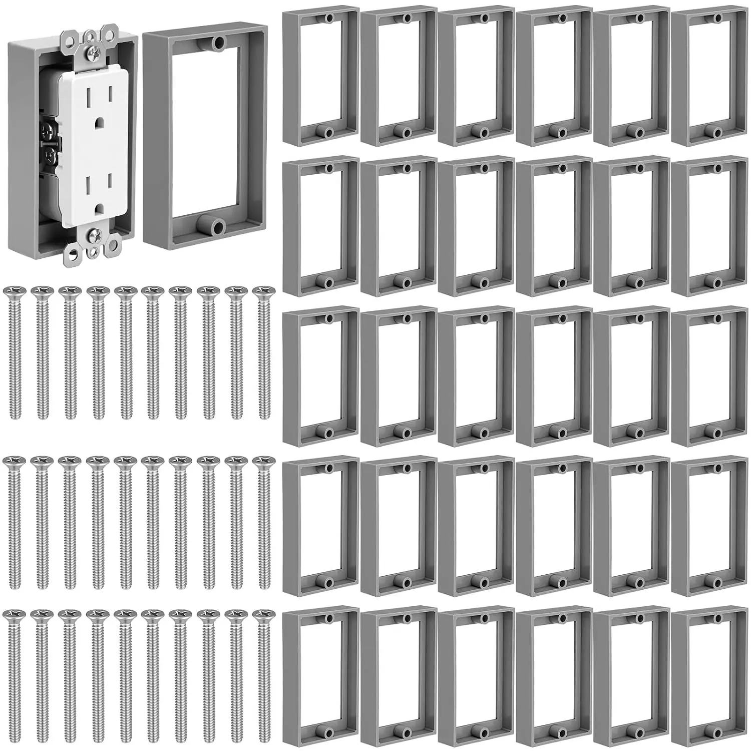 30 count 1/2 Inch Single Gang Electrical Outlet Box Extender, Plastic Wall Electrical Box with 60 Screws Receptacle Extender for Outlet Power Socket Switches