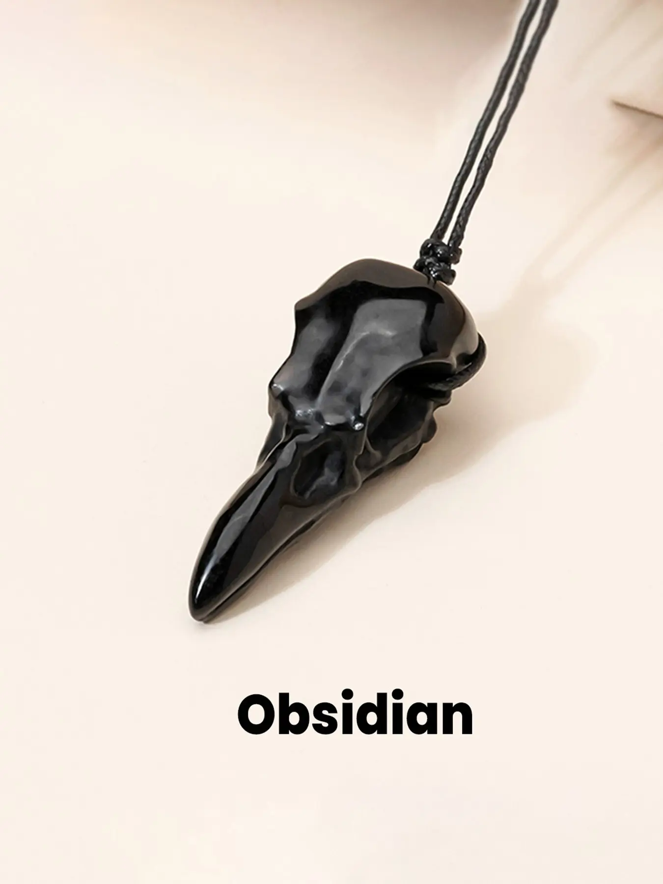 High-Quality Natural Crystal Raven Skull Pendant Necklace, Hand Carved Adjustable Pendant, Unique Jewelry Gift Idea, Pendant With Necklace