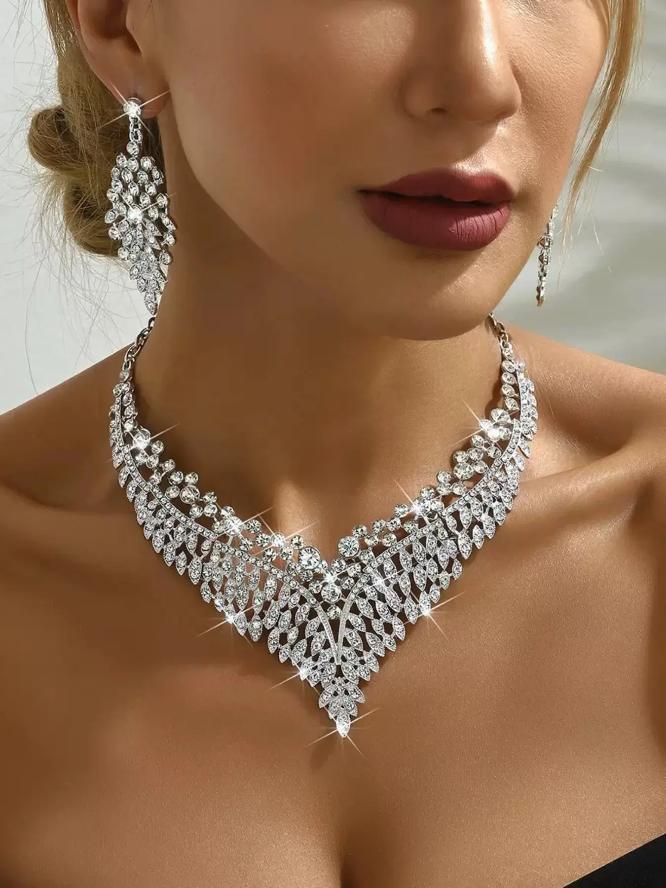 Elegant Party Evening Complete Jewelry Set, Sparkling Rhinestone Zinc Alloy Material Earrings Necklace Combo, Perfect Gift Ready Luxury Jewelry Set