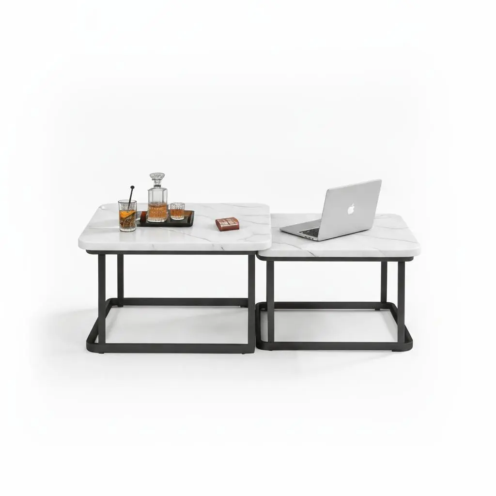 Garvee 2-Piece Square Shape Stackable Set, Mid-Century Modern Nesting Coffee Tables, Side/End Tables for Small Spaces, Living Room, Bedroom