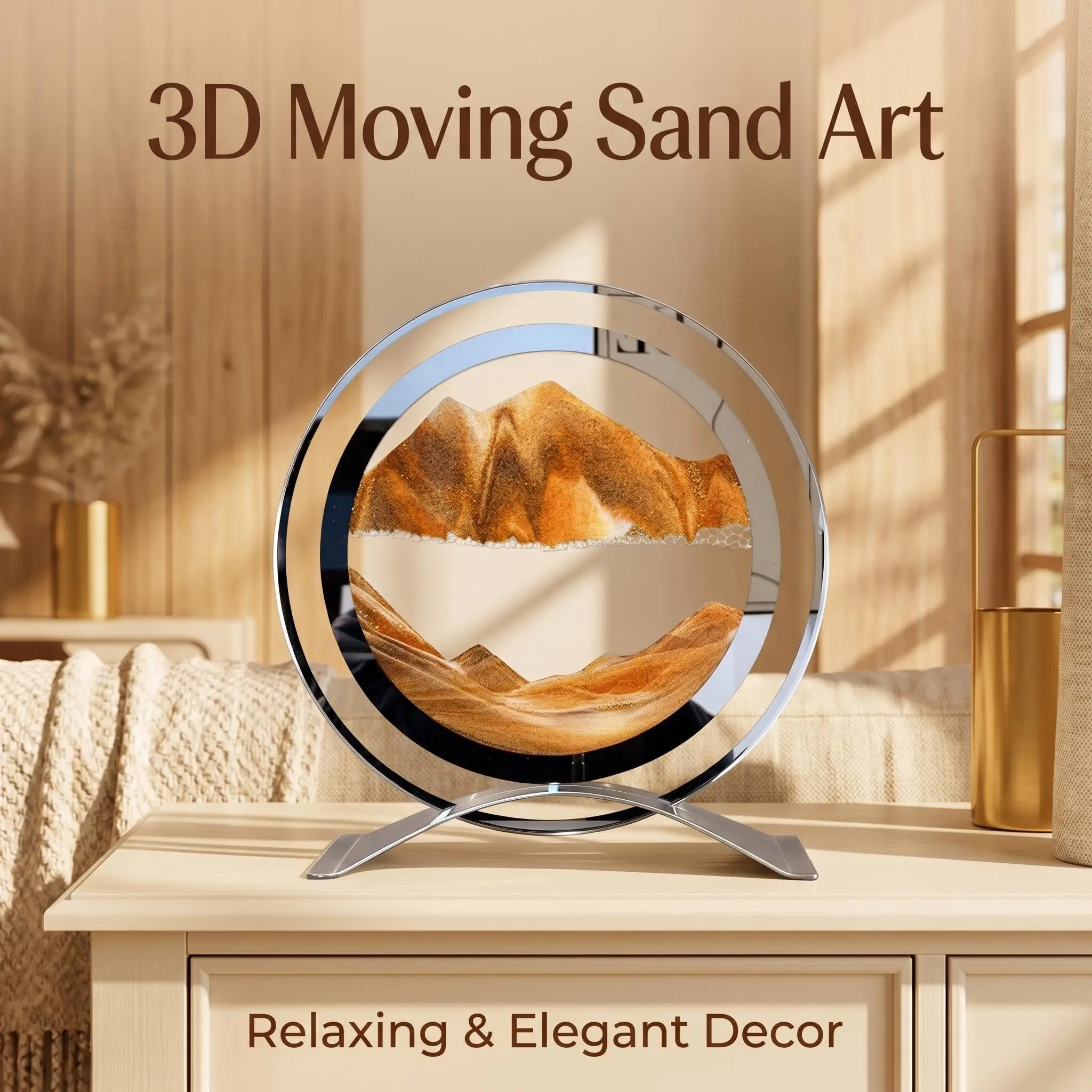 Luxury Dual-Layer Round Ring Fluid Sand Art Decor, Modern Home Decor, Decorative Ornaments, Office Home Stress Relief Landscape Desk Ornament, Desktop Decoration Ornament, Elevate Desktop Aesthetic Secret