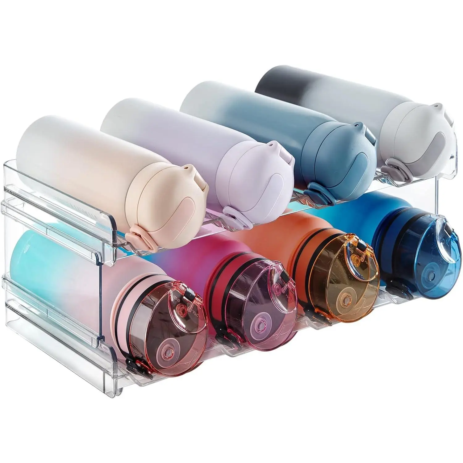 Stackable Water Bottle Organizer for Cabinet, Plastic Bottle Holder Fits Bottles/Tumblers up to 3.8" Diameter for Pantry/Countertop, 2 Tier Holds 8 Bottles 38 x 20 x 15 cm/15 x 8 x 5.7"