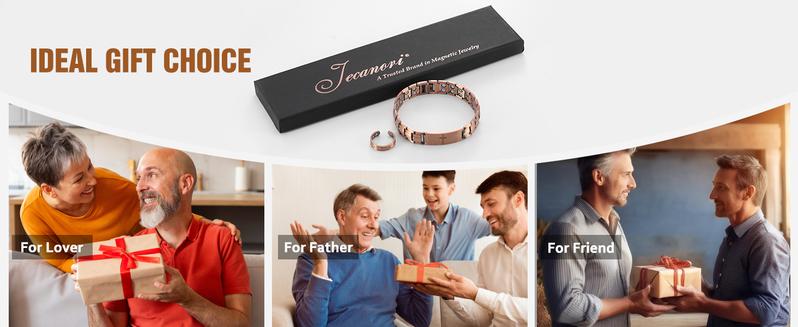 Jecanori 2X Copper Magnetic Bracelet for Men,Ultra Strength Cross Bracelet With Ring Include Adjustable Link, Jewelry Gift Wearable
