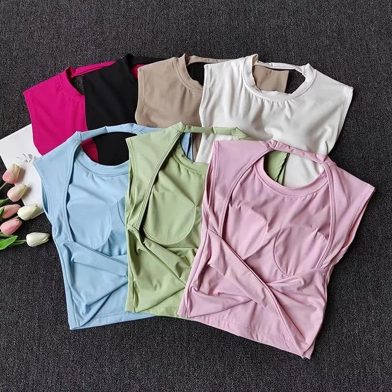 Women's Slim Fit Open Back Sports Tank - Built-in Fixed Cups Breathable, Pilates Yoga Workout Top