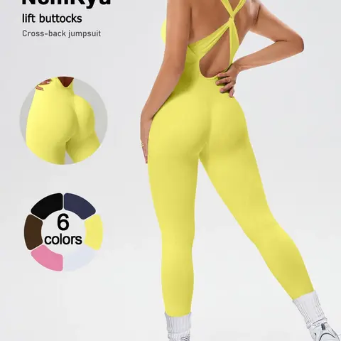 Women's sports jumpsuit, Padded Workout, Stretchy, Fitness Yoga Jumpsuit, Yoga Workout Jumpsuits, with wide shoulder straps, detachable chest cushion, high elasticity, comfortable, breathable yoga gym training indoor and outdoor 2025 new jumpsuit