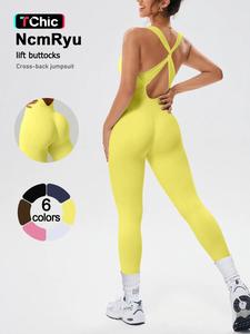 women's sports jumpsuit with cross widened shoulder straps detachable chest cushion ribbed high elasticity gathered and gathered comfortable and breathable yoga clothes gym training running cycling golf tennis clothes indoor and outdoor 2025 new jumpsuit