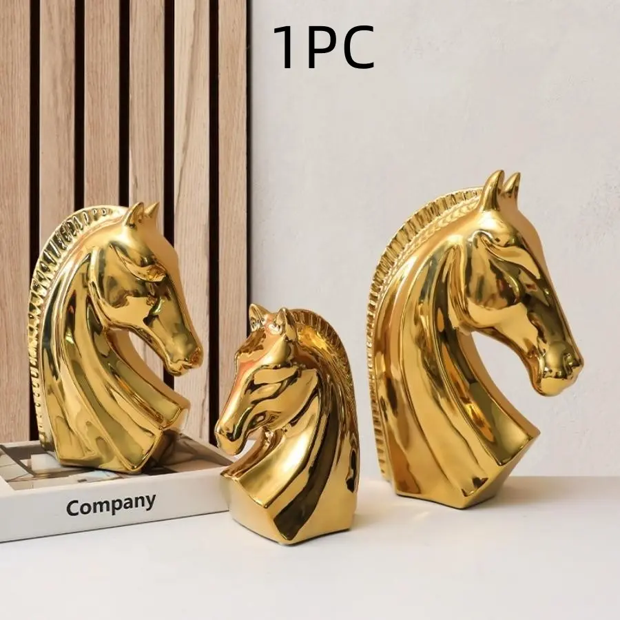 Luxury Ceramic Horse Head Ornament, Creative Craftsmanship for Home Decor, Ideal for Entryway, Study Room, Office Desk, Animal Sculpture