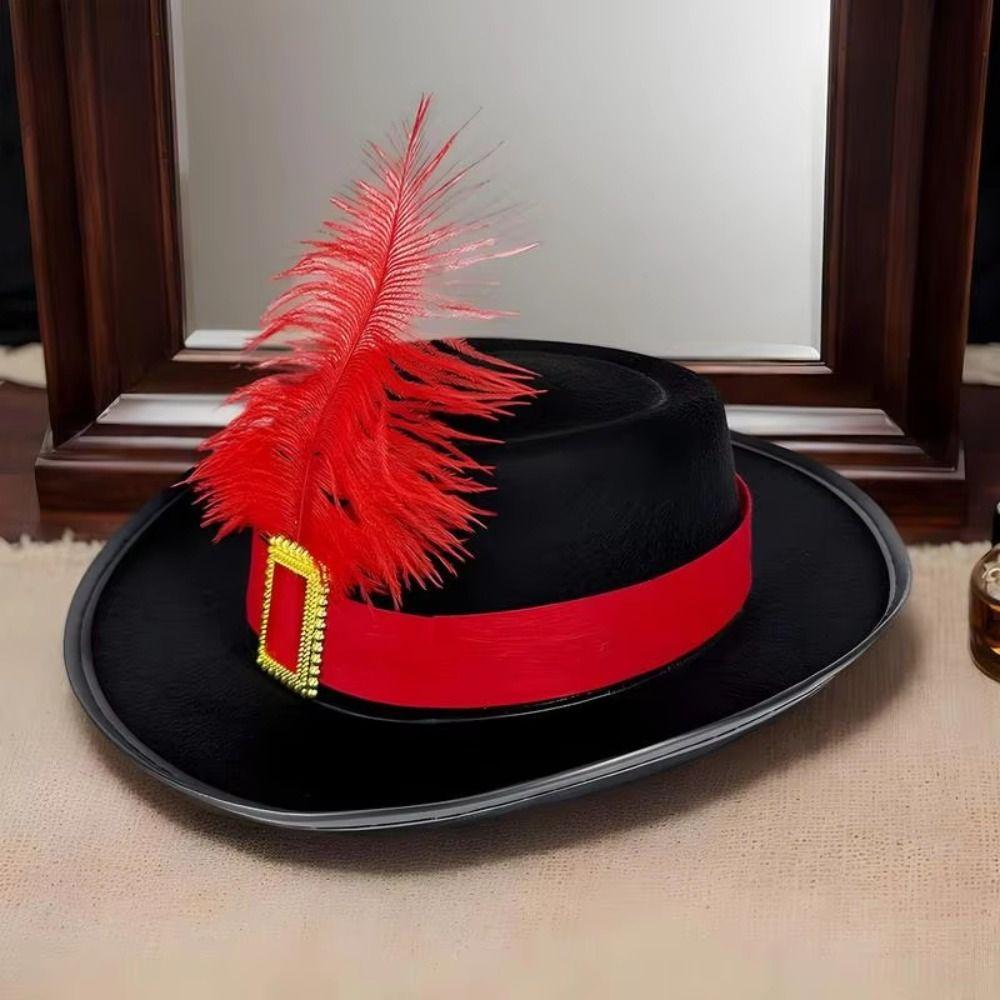 Vintage Black Musketeers Costume Hat Magician Hat With feathers Holiday Costume Hat Top Hats Stage Performance Kids Cosplay Hat