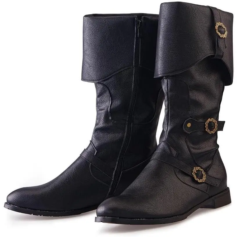 Men's Faux Leather Medieval Viking Pirate Costume Boots Renaissance Faire Cosplay Shoes(Gift)