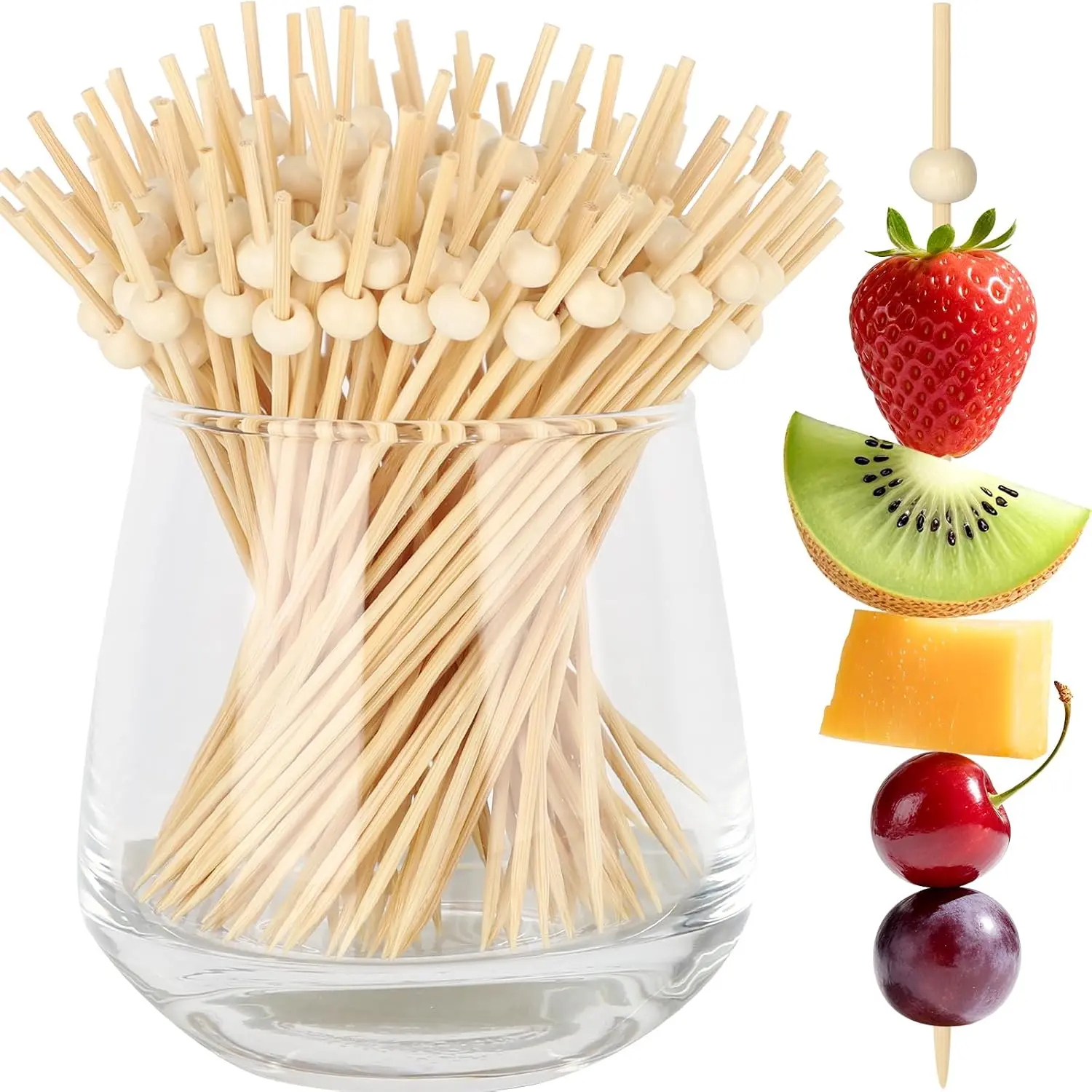 200 count  Picks,  Wooden Ball Fancy Toothpicks for Appetizers | 4.7 in Long  Skewers, Garnish Sticks, for , Drinks, Sandwich, Fruit, Charcuterie Boards Accessories, Party Supplies