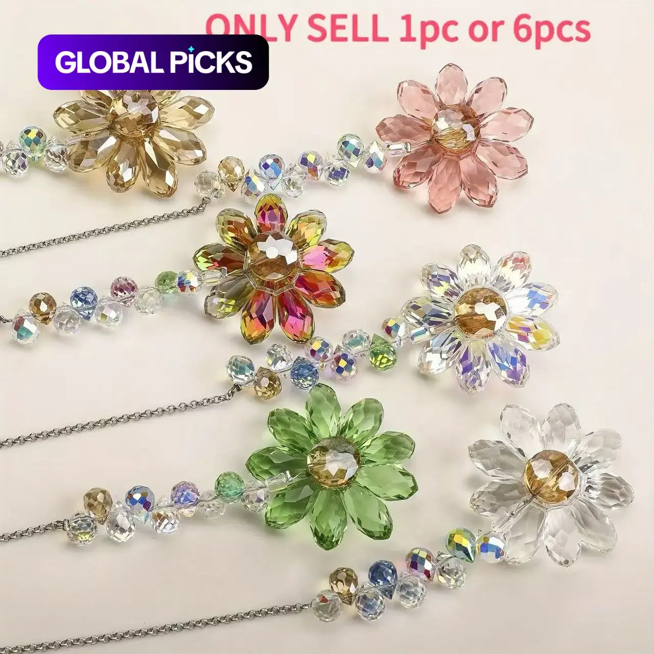Crystal Sunflower Solar Catcher Pendant, Rainbow Maker, Indoor Window Outdoor Garden Decor, Gift, 1/6pcs, Home Decoration