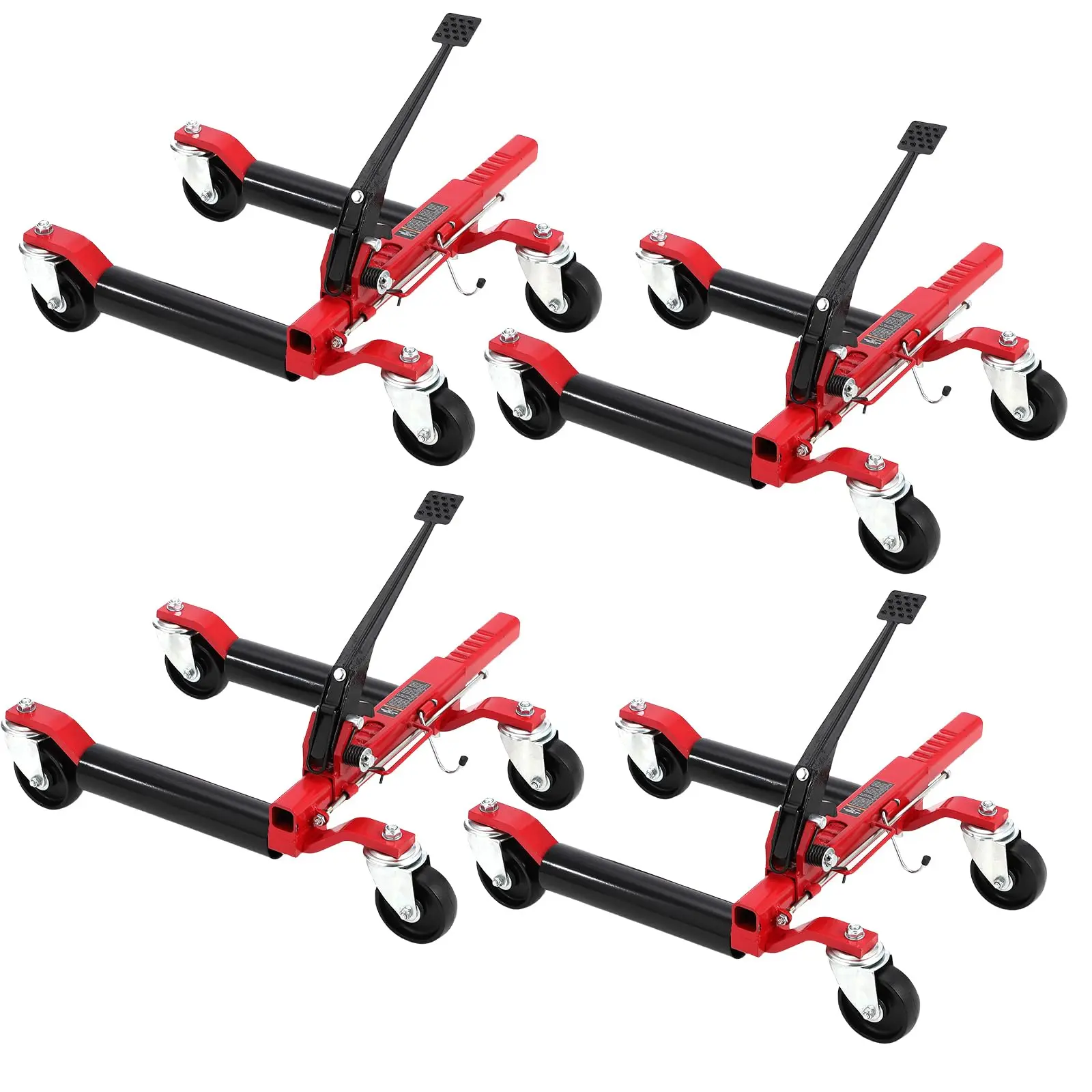 Wheel Dolly Jack Set of 4, 6000 LBS Mechanical Car Wheel Dolly with Steel Twin Rollers, Foot Pedal and 4-Inch Casters for Auto Repair Moving,Red/Blue(2 Boxes)