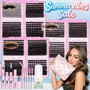 DIY Volume Lash Clusters Kit, Synthetic, Spikes/Manga/80D/100D/120D, 8-16mm, Baddie Look, D Curl, Individual Eyelash, Soft & Lightweight, Long-Lasting Glam for Beginners, Bond&Seal, Remover, Tweezers, Lash Shampoo, Brushes