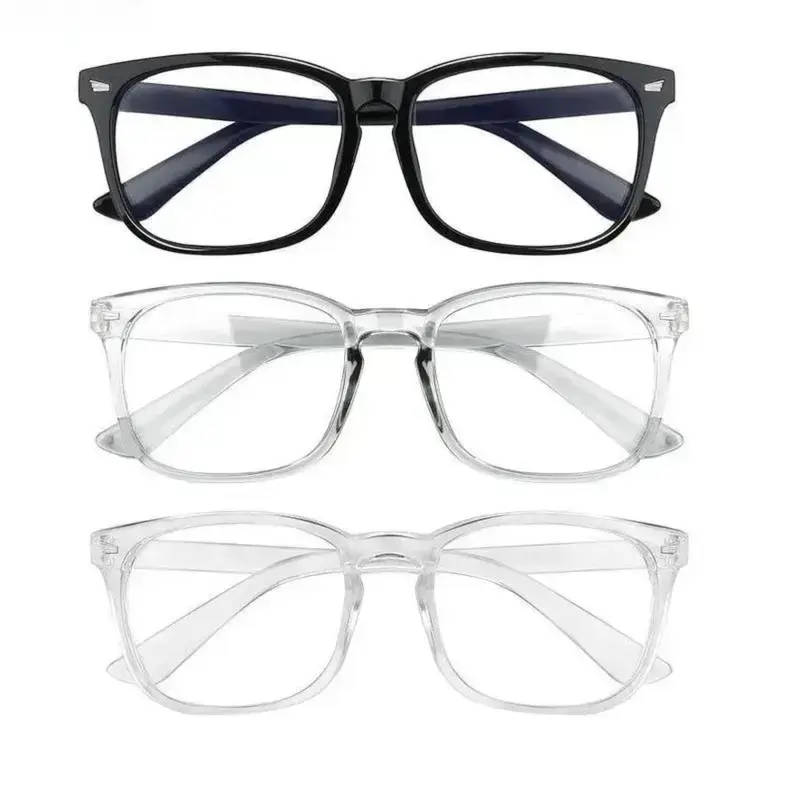 Unisex Square Frame Blue Light Glasses - Reinforced Plastic Non-Prescription Geek-Style Eyewear, Luminous Transparent Lenses, Multi-Pack Option For Office Work, Gaming