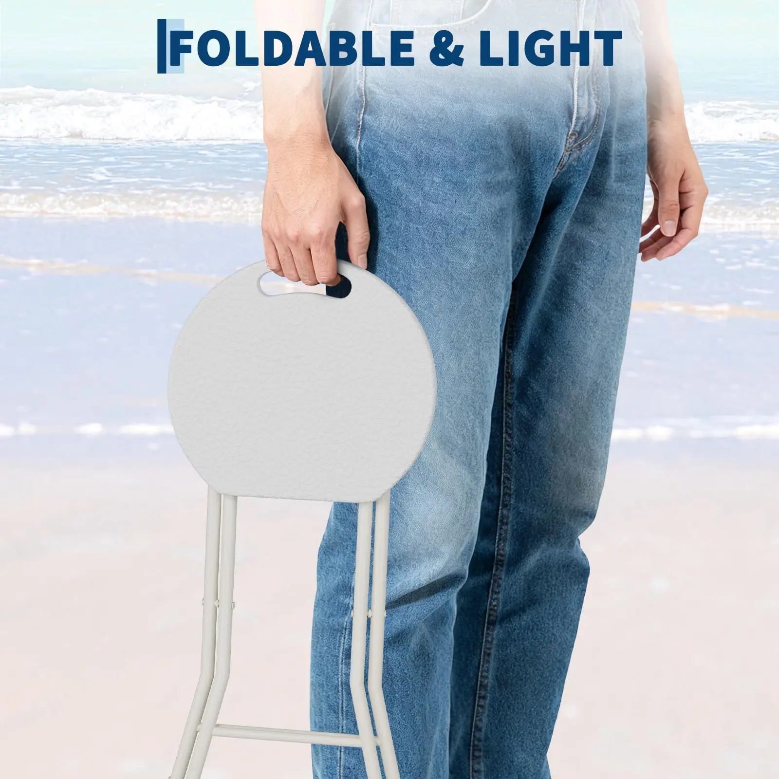 Folding Stool, Backless Stool, Portable with Handle, Foldable Bar Stool, Anti-Slip Feet