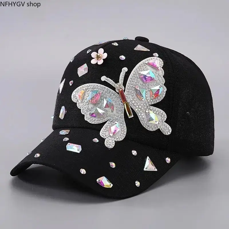 Women Rhinestone Baseball Caps Stylish Butterfly Bling Sun Headwear, Adjustable Sparkly Ladies Sun Hats With Shiny Rhinestone Details, Multi Trendy Color Fashion Accessories For Daily Outings Party Events And Holiday Travel