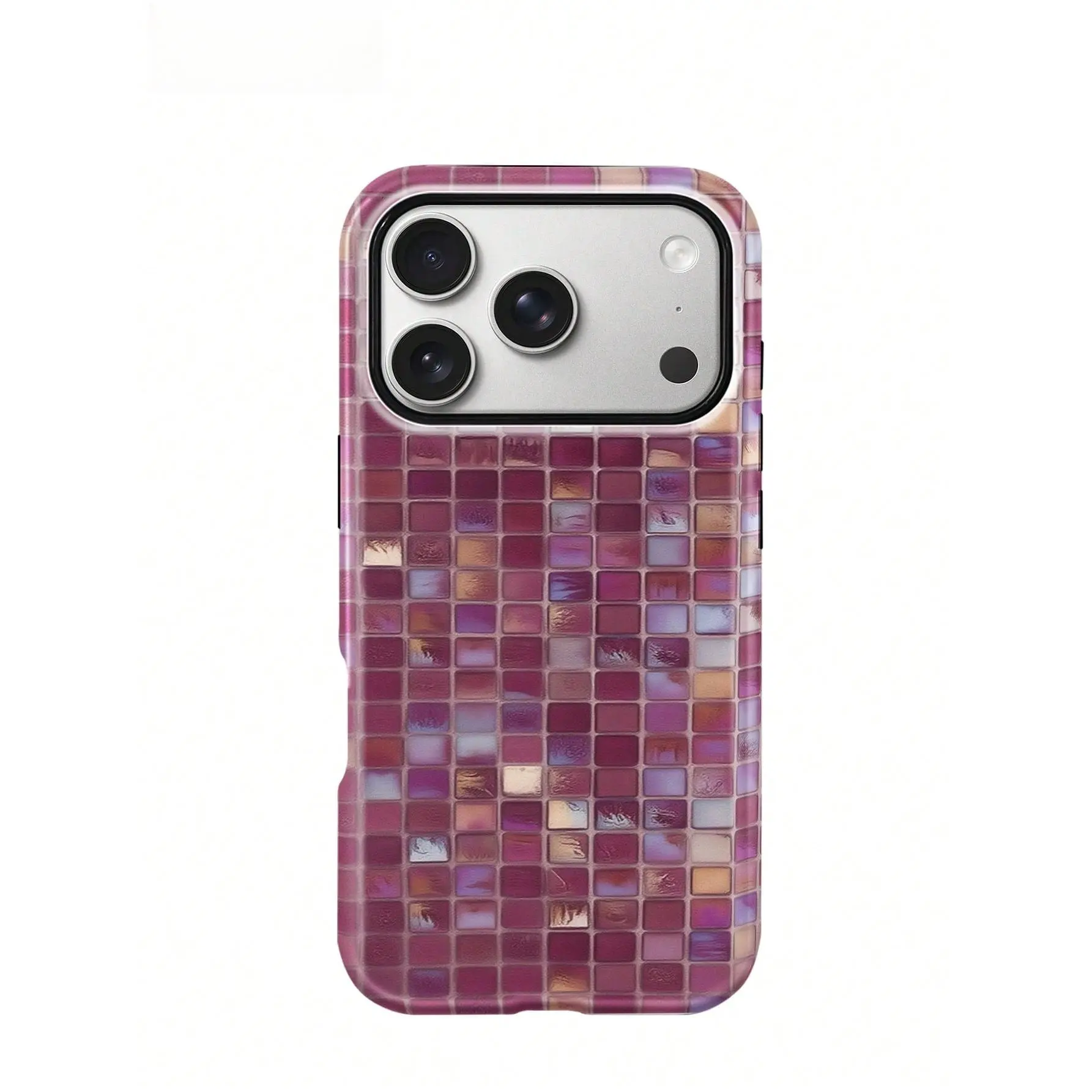 Purple color mosaic mesh phone case, 2-in-1 phone case, PC + TPU material, glossy hard case, shiny tile pattern scratch-proof and drop-proof protective case, compatible with Iphone 18 Pro/18 Pro Max/17/17 Pro/17 Pro Max/17 Air/16/15/14/13/12
