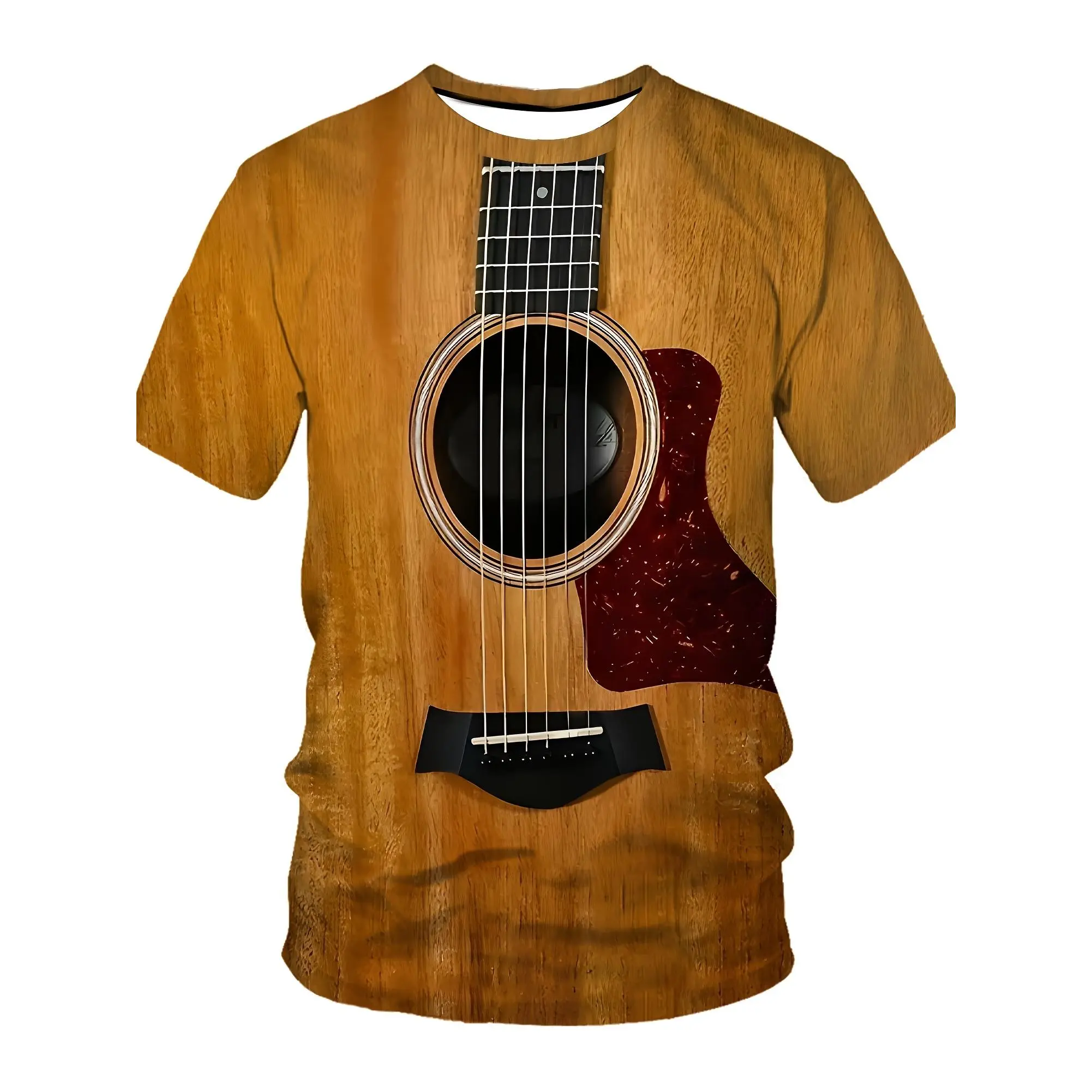 Men's 3D Printed Retro Guitar T-Shirt - Realistic Back Print with 6-String Music Instrument Design, Breathable Round Neck Short Sleeve Tee for Casual Wear, Gym & Music Events - Ideal for Musicians & Fans