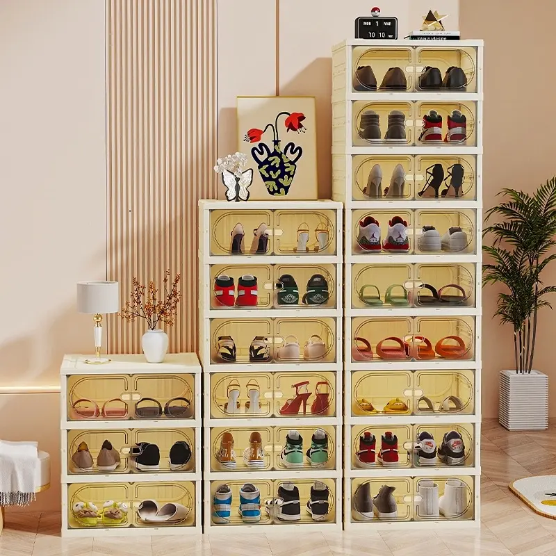 Installation-Free Shoe Cabinet, Transparent Foldable Storage Box, Household Door Shoe Rack, 3-Layer Shoe Storage Artifact, Portable Design, Shoe Organizer