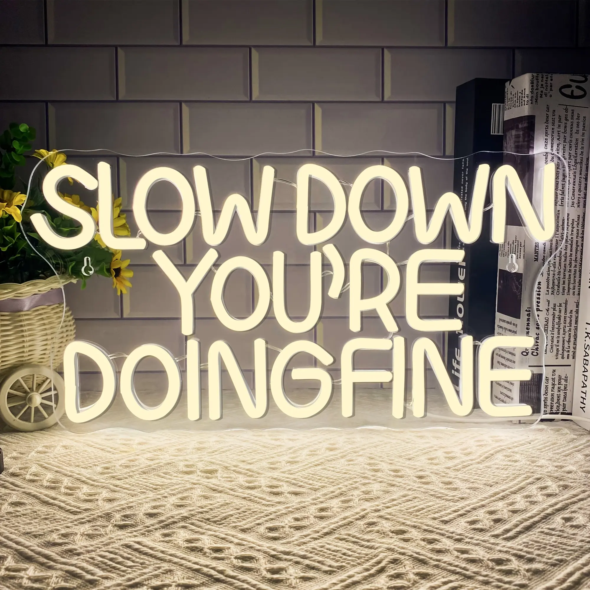 "You Are Doing Fine" — Uplifting & Soothing Style LED Neon Wall Art | Glowing Wall Decor for Reading Rooms, Offices, and More | USB Powered