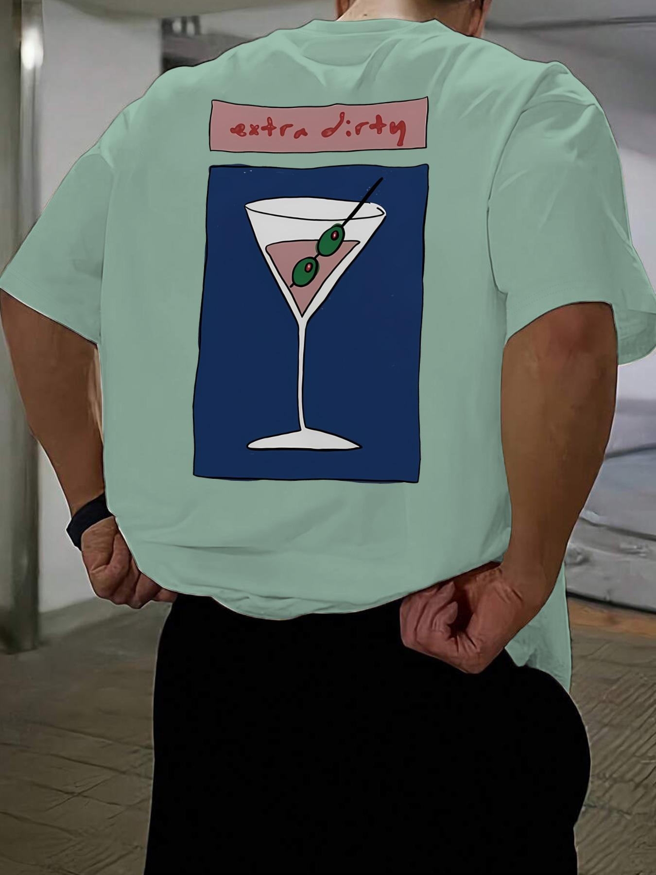 Men's Regular Fit Martini Cocktail Print Round Neck Tee, Casual Short Sleeve T-shirt for Summer, Men's Top for Daily Wear, Tropical, Casual Stylish Tee