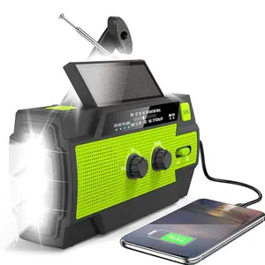 Emergency Hand Crank Radio, Portable Emergency Radio 4000 mAh Solar-Powered AM/FM Weather Radio with Flashlight, Motion Sensor Reading Lamp, Cell Phone Charger and SOS Alarm for Home and Outdoor Use, Portable Survival Radio
