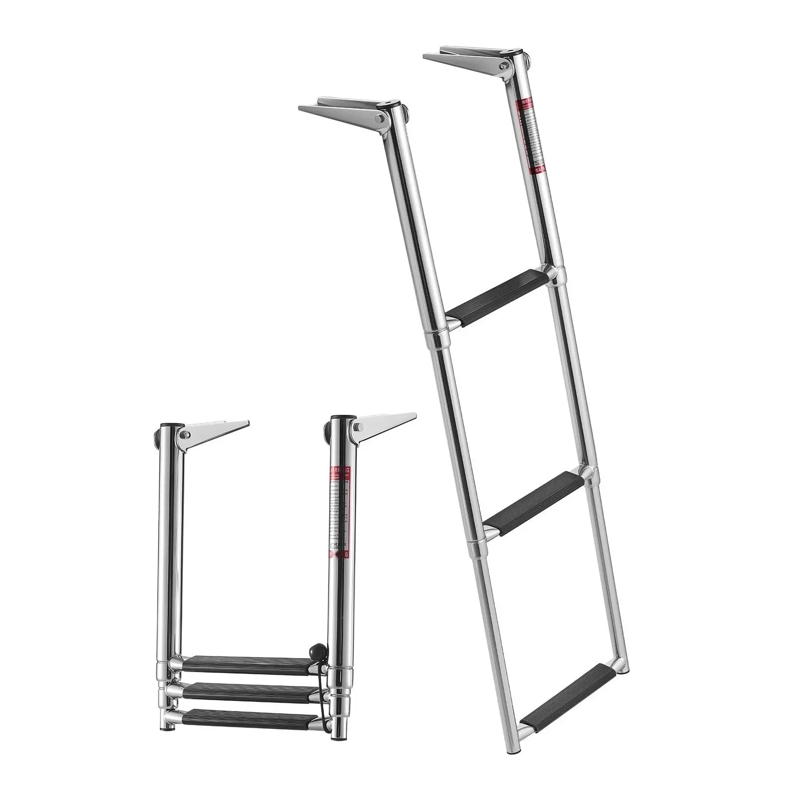 Boat Ladder 3 Steps Stainless Steel Telescoping Folding Swim Deck Ladder for Rear Entry Inboard, Heavy Duty 600 Lbs Capacity with Wide Anti-Slip Steps, Suitable for Outboards, Yachts, Pontoon Boats, Marine Dock Access