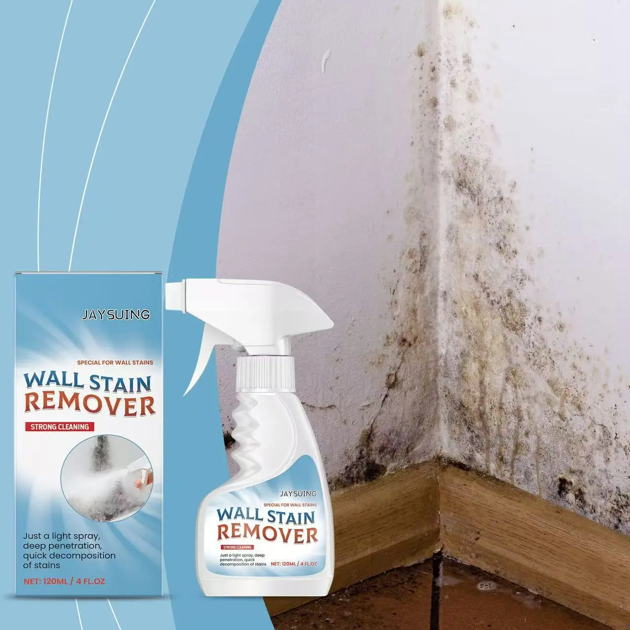 Jaysuing Wall Stain Remover Household Cleaner, Water Marks Cleaner for Bathroom & Kitchen Walls, Effective Mold Cleaning Solution for Home Use