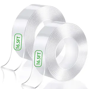 Double Sided Tape Heavy Duty (2 Rolls  33 ft),  Clear Sticky Tack Mounting Tape, Removable Nano Adhesive Tape for Wall, , Office, Picture , Poster, Rug Fixing Strips