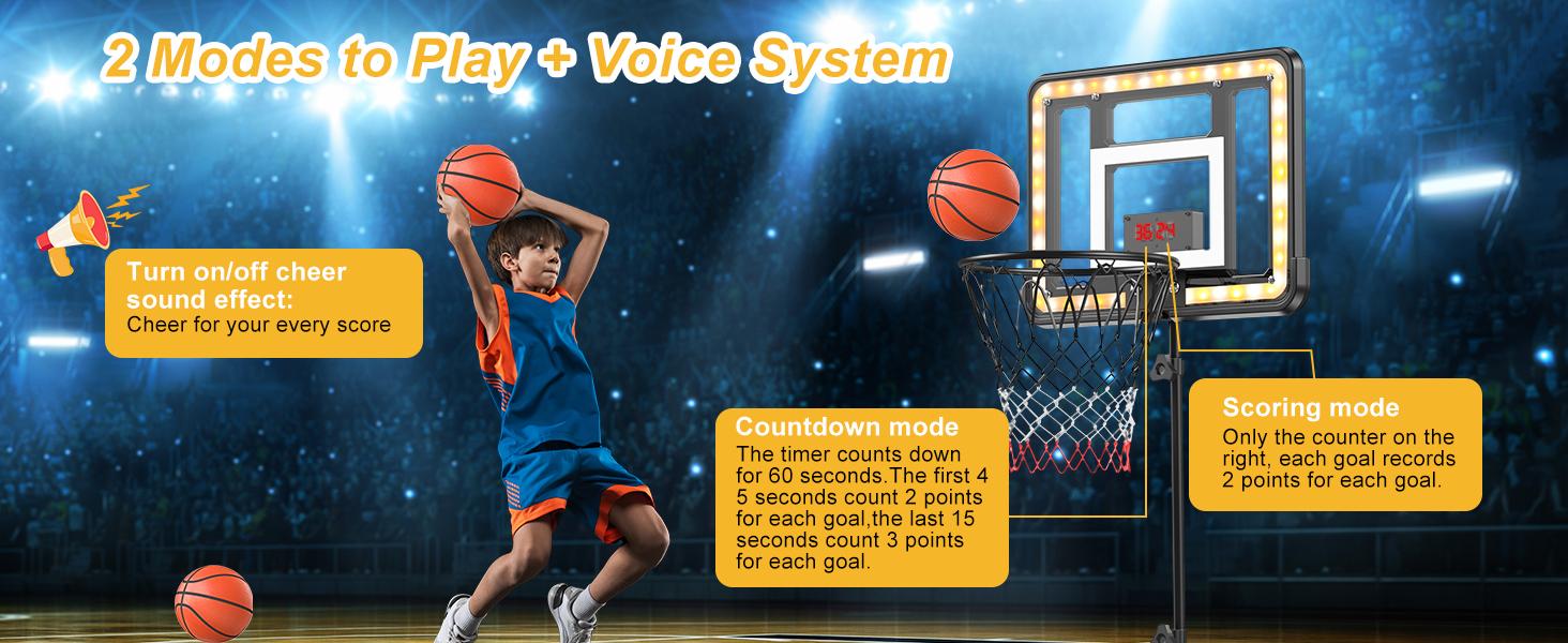 SUNDAY MIRTH Kids Indoor Basketball Hoop with Scoreboard & Timer,Toddler Adjustable Height 3ft-5.8ft Basketball Hoop with Stand Goal Toy for Outdoor Backyard,Sports Game Play for Boys Age 3-8