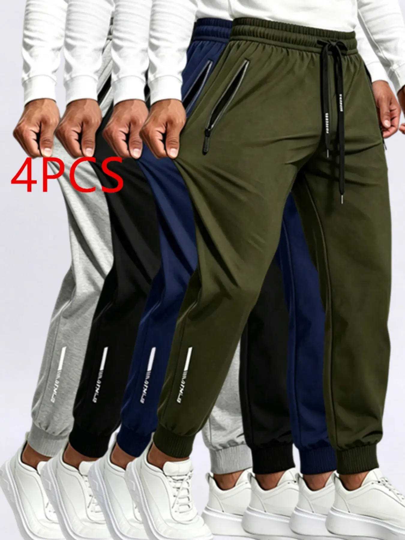Men's All-Season Stretch Jogger Pants, Reflective Print, Zip Pockets, Fitted Athletic Long Pants, Casual Gym Wear