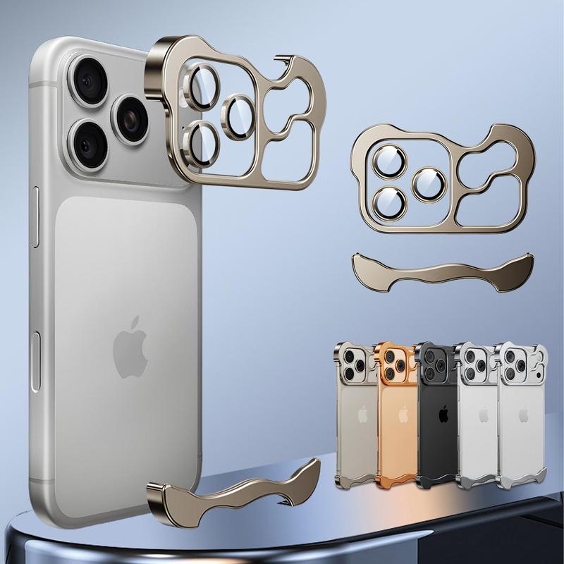 For iPhone 17 16 Pro Max 15 14 13 Metal Frameless Case with Camera Lens Protector Silm Mag Safe Compatible Minimalist Design Aluminum Frameless Protective Bumper Case Shock Absorption Shockproof Cover