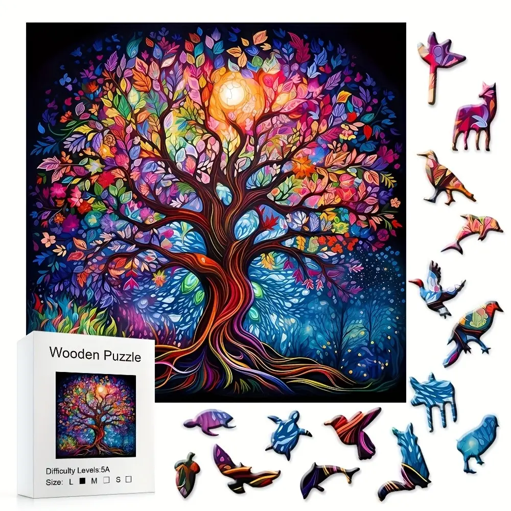 Color Tree of Life Boxed Wooden Jigsaw Puzzle, High-Difficulty Challenge, Ideal for Family, Company, Friends Gatherings, Art Puzzles