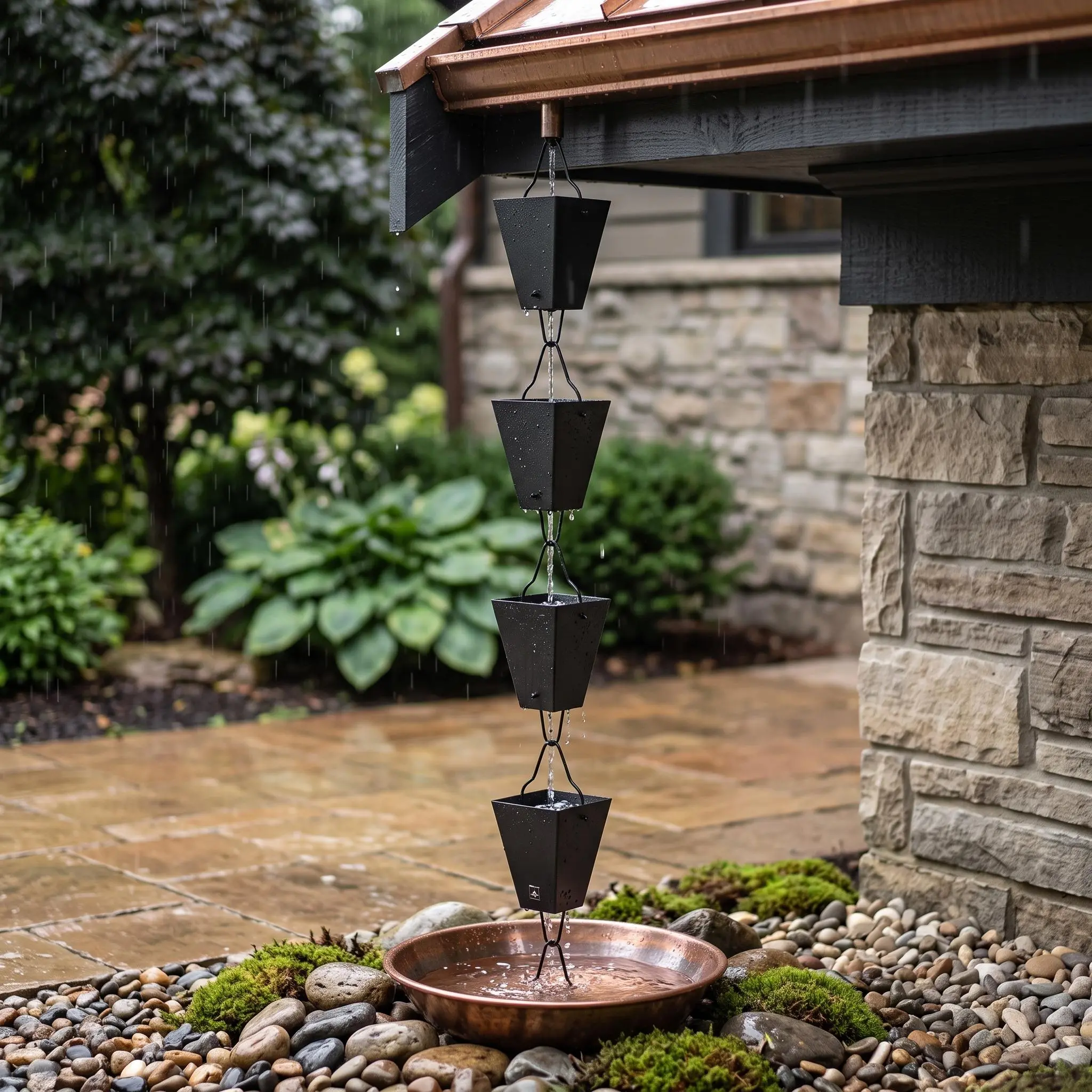 Decorative Black Square Metal Rain Chain - 10.5ft Gutter Downspout Replacement - Outdoor Functional Rainwater Diverter - Home & Garden Exterior Decor