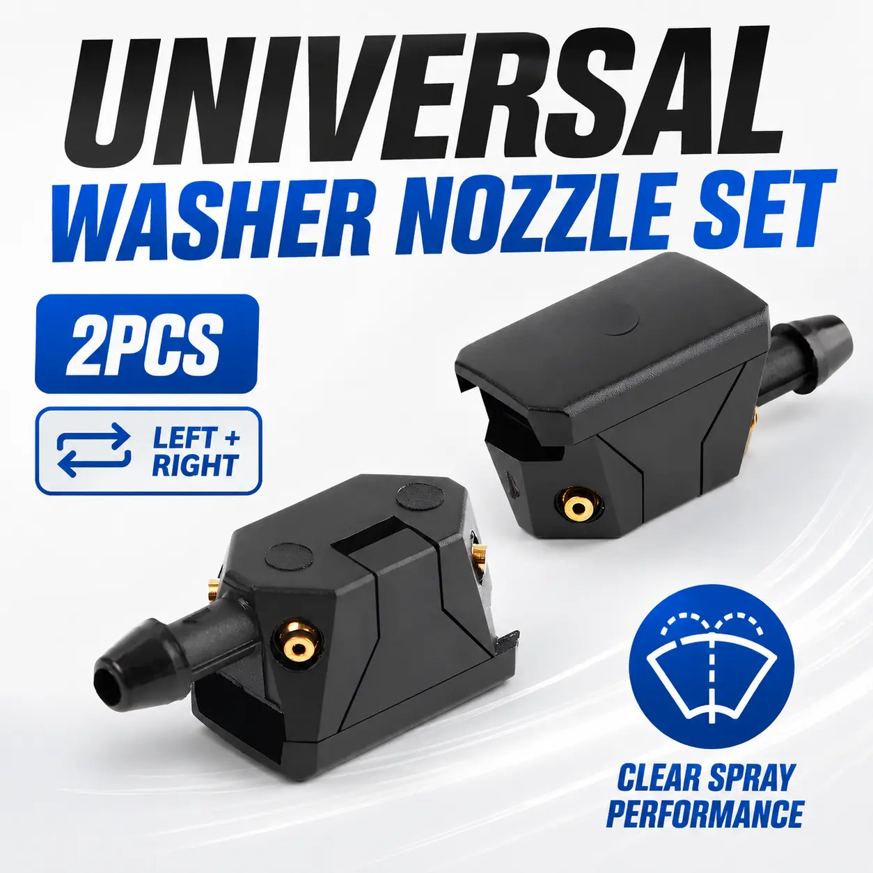 Universal 4-Hole Windshield Washer Nozzle Set, 2PCS Front Wiper Sprayer Replacement for Cars, SUVs & Trucks, Easy Left and Right Installation