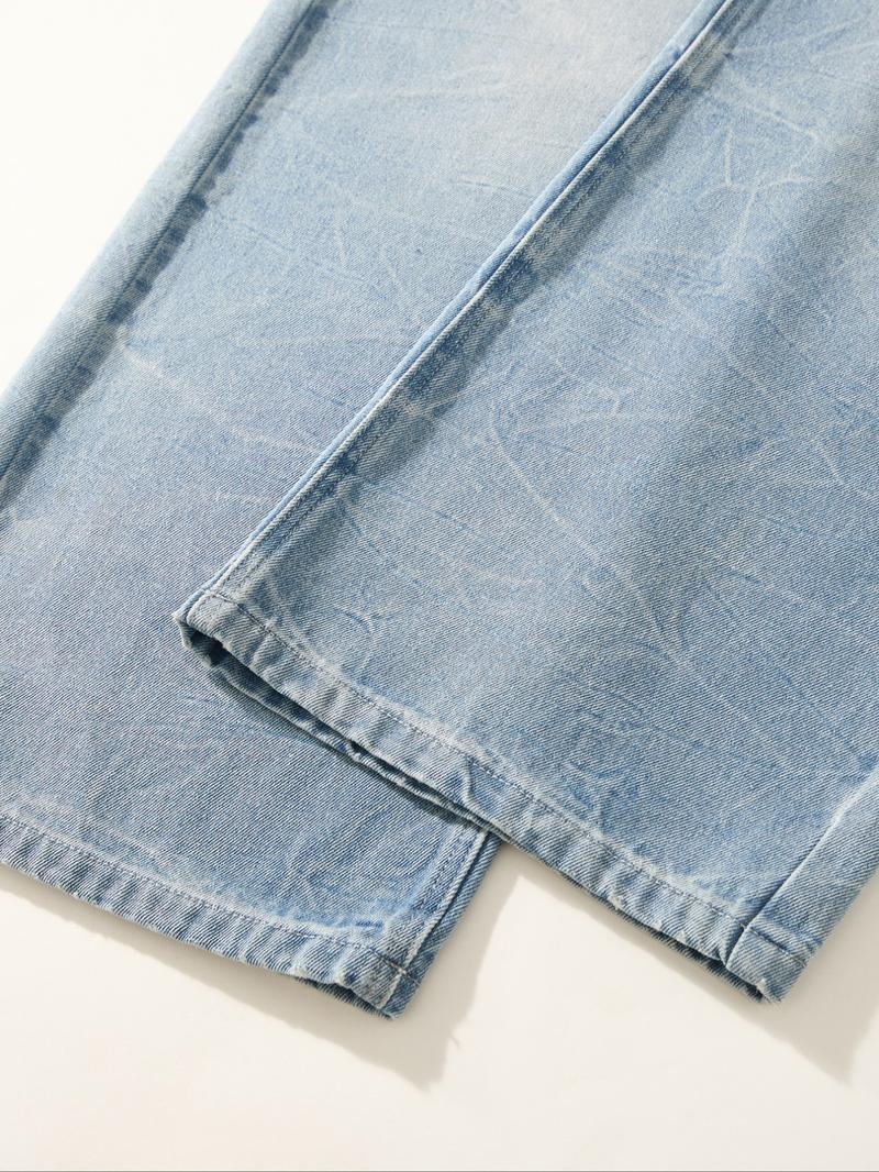 Men's Vintage Straight Leg Jeans, Loose Casual Comfy Pocket Denim Jeans for Daily Wear, Men's Bottoms for All Seasons