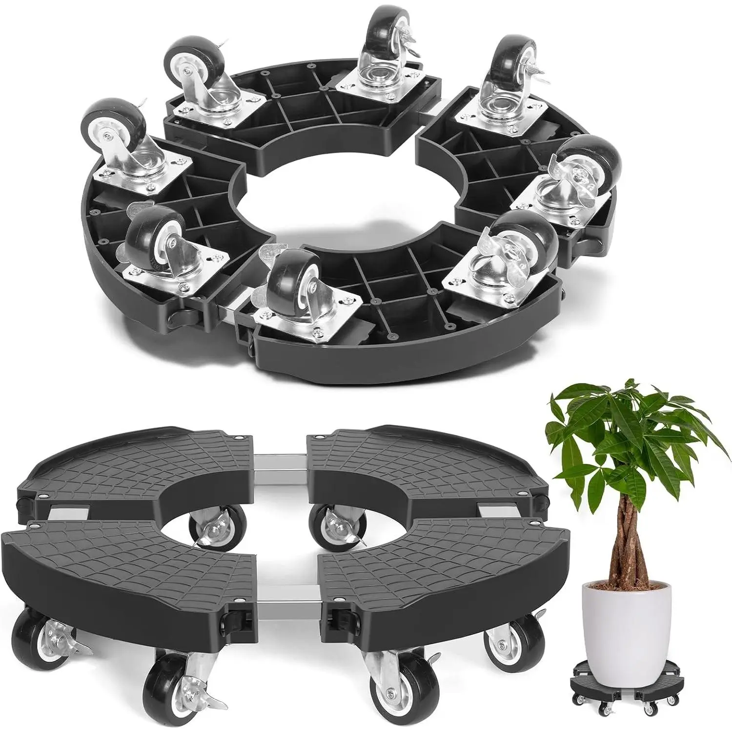 Plant Caddy with Wheels Heavy Duty with 8 Lockable Casters, Rolling Plant Stand Adjustable for 8 inch-22 inch Outdoor Indoor Large Plant, Plant Dolly with Wheels Heavy Duty 500lbs Capacity
