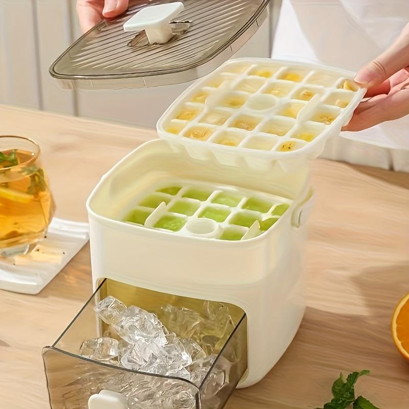 48 Cube Double-Deck Portable Ice Maker with Easy Press Lid, Silicone Trays & Durable Plastic, Countertop Kitchen Gadget for DIY Frozen Food, Summer Drinks & Beverage Cooling