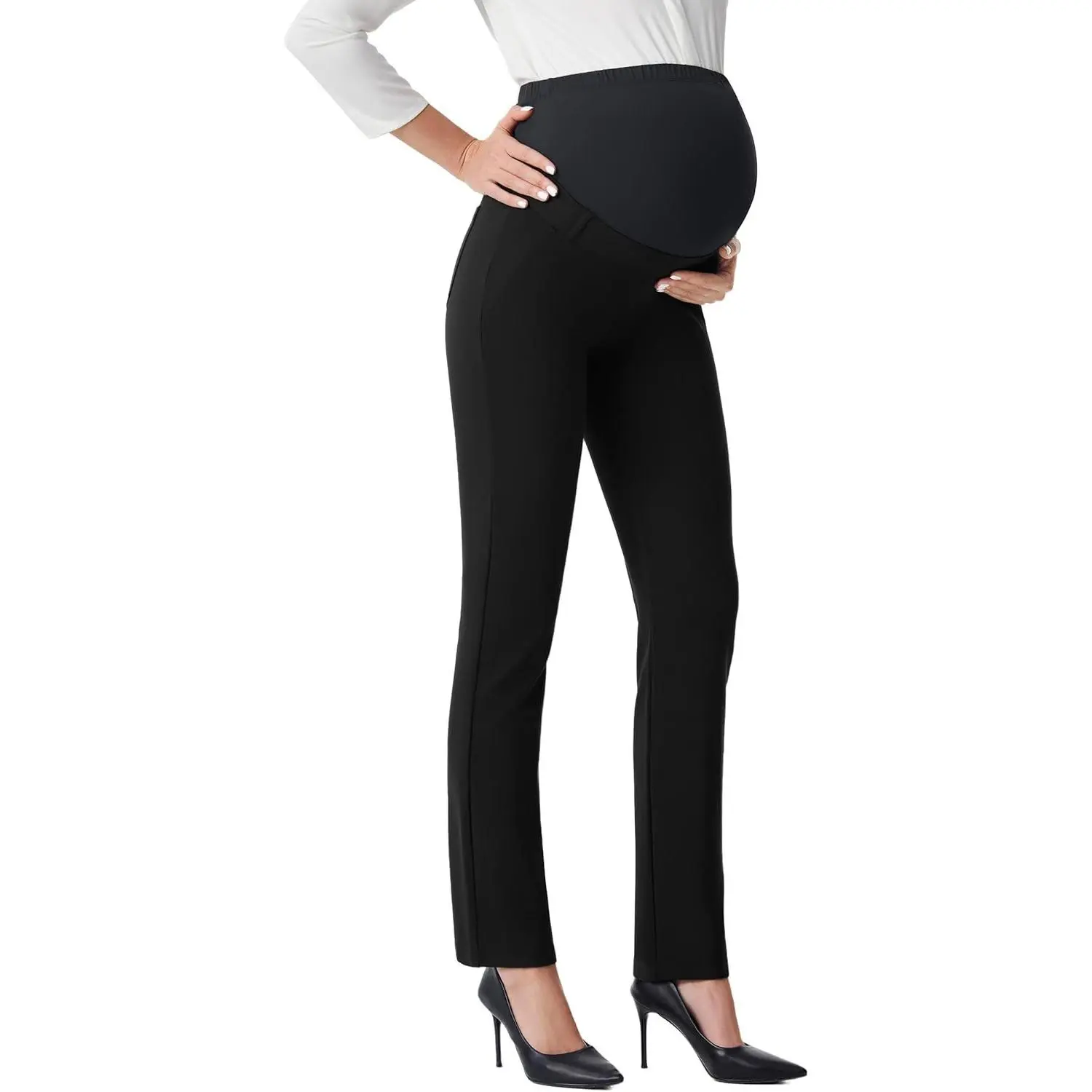 Maternity Pants for Work Over The Belly Straight Leg Dress Slacks Strethy Pregnancy Office Casual Yoga Pants