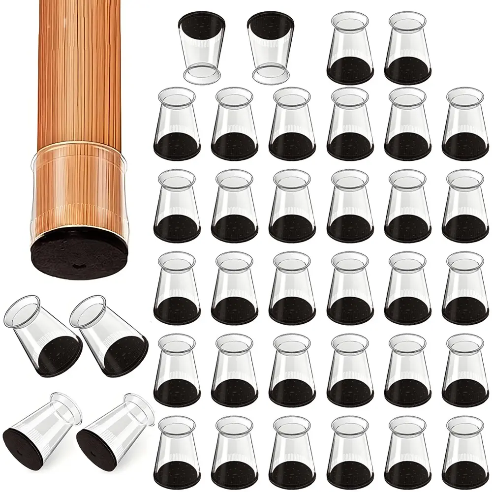 32-Piece Transparent Silicone Chair Leg Covers, Protector, Anti-Slip Wear-Resistant, Noise Reduction, Suitable for Wooden Floors, Dining Tables, Bar Stools