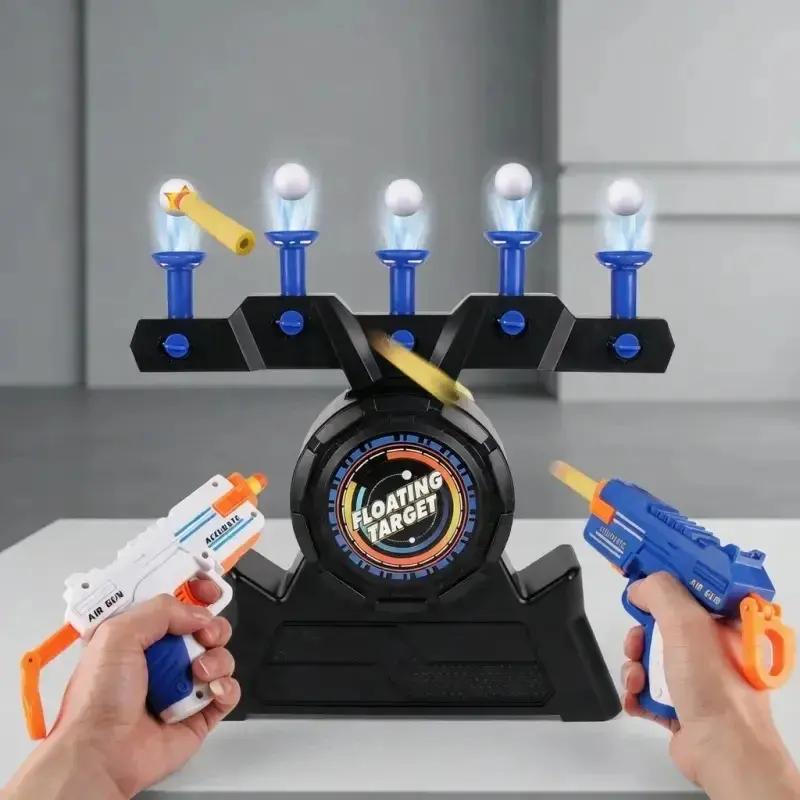 Floating Target Shooting Game Set with 2 Toy Blasters, Hovering Target Practice Toy, Interactive Shooting Challenge Game for Kids, Indoor Family Fun, Party Games and Birthday Gifts