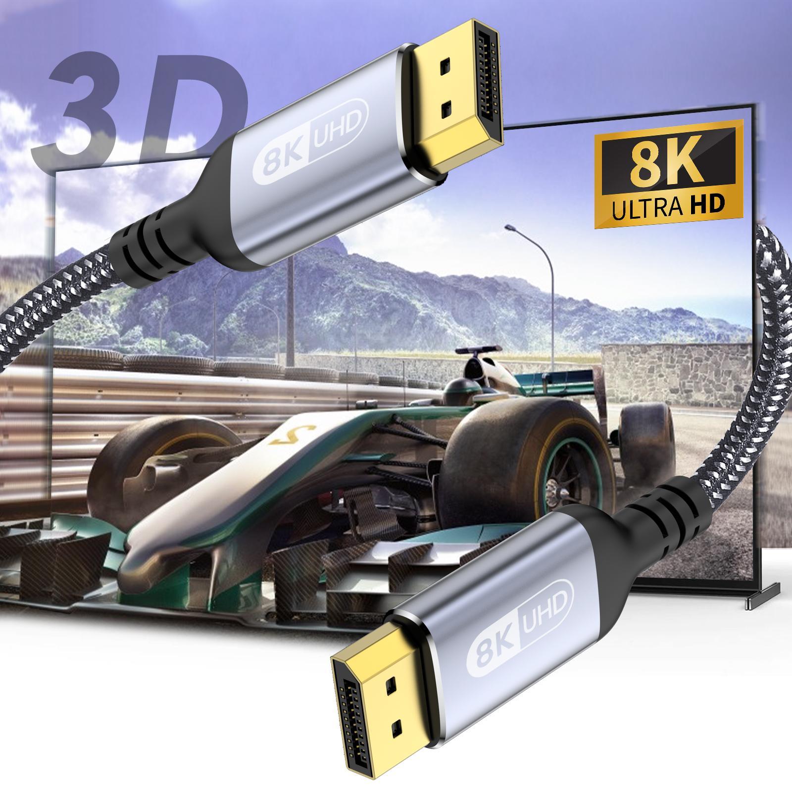DisplayPort Cable, 1 Count 8K DP 1.4Cable 8K@60Hz 4K@144Hz Braided High Speed Display Port Cable, Compatible with TV Gaming Monitor Laptop, Gaming Accessories
