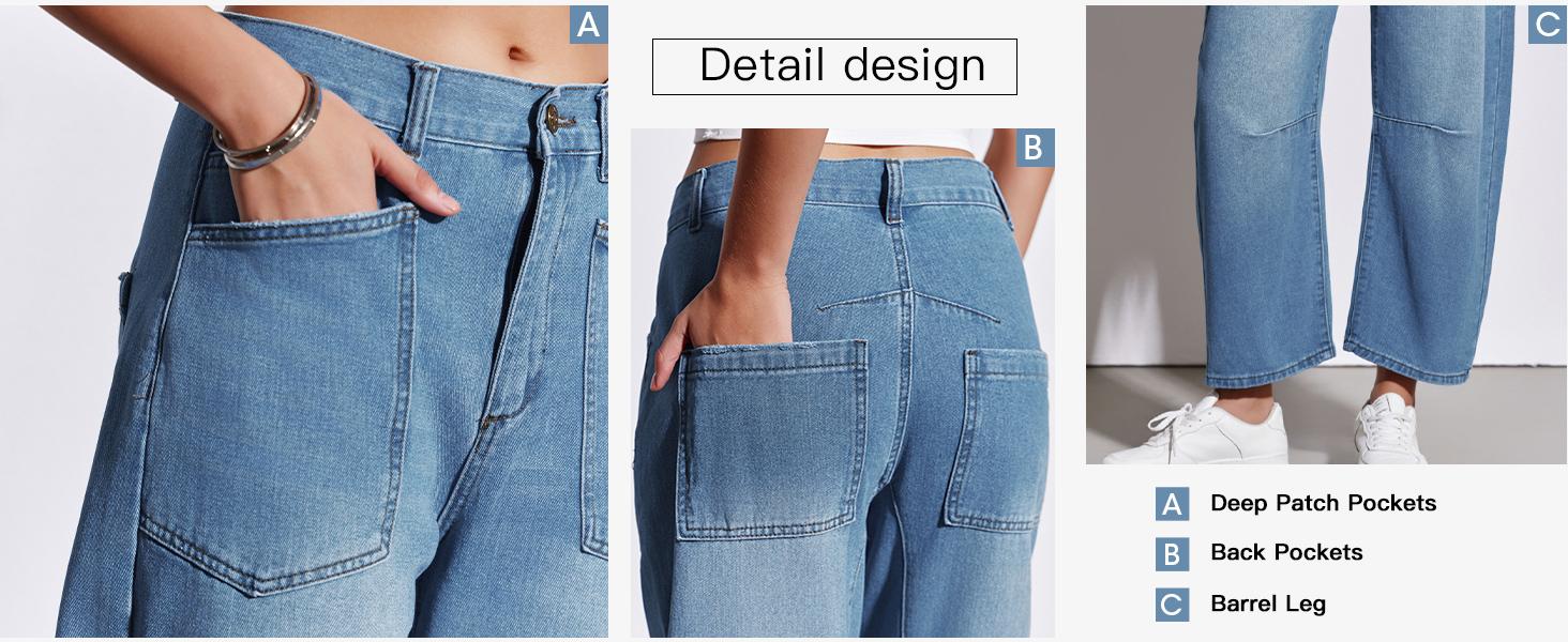 Imily Bela Women’s Baggy Barrel  High Waisted Wide Leg Cropped Denim Pants, Trendy Boyfriend Fit Y2K Casual Streetwear Denim Womenswear Jeans Jeans Bottoms Bottoms Bottoms Minimalist Bottoms Minimalist