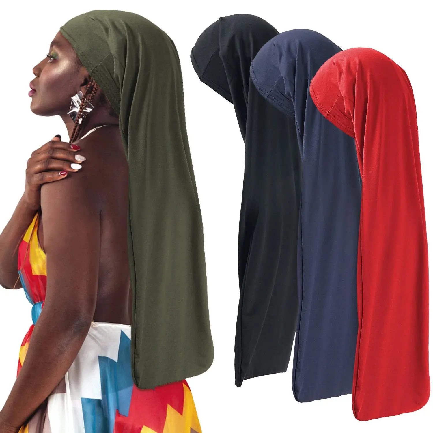 Unisex Spandex Dreadlocks Tube Sock Wide Elastic Headband Cap Long Hair Satin Head Wrap for Women Men Sleeping Caps