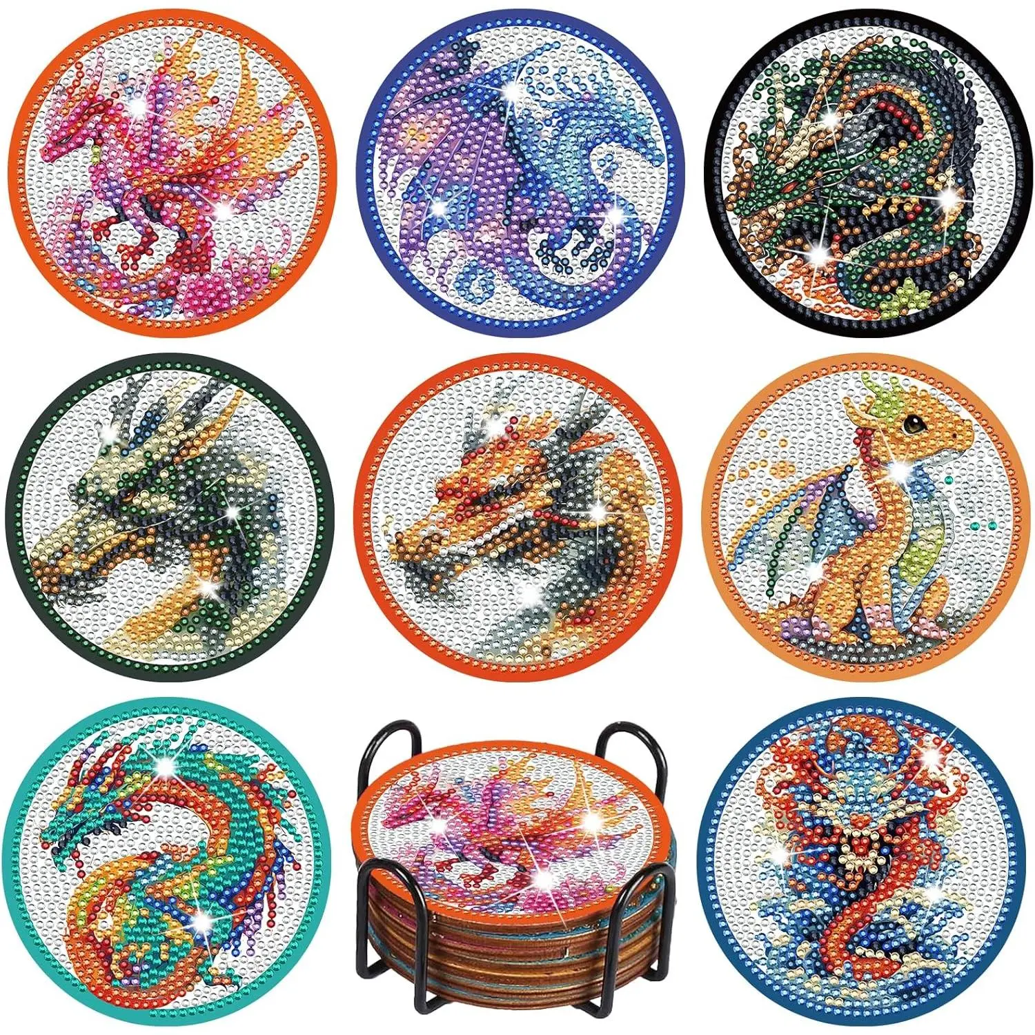 8 Pcs Dragon Diamond Painting Coasters, 3D DIY Dragon Diamond Painting Kits with Holder  Drinks, Diamond Art Coasters   Adults Art Craft Supplies
