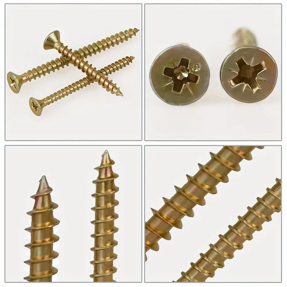 50-piece Flat Head Wood Screw Assortment Kit, Cross Drive Countersunk Self-tapping Wood Screw, Yellow Galvanized Finish Screw Kit, Metal Self-tapping Screw, Full Thread
